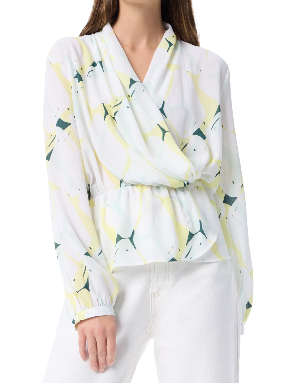 DO by Dee Ocleppo Margot White Floral Wrap-Style Blouse